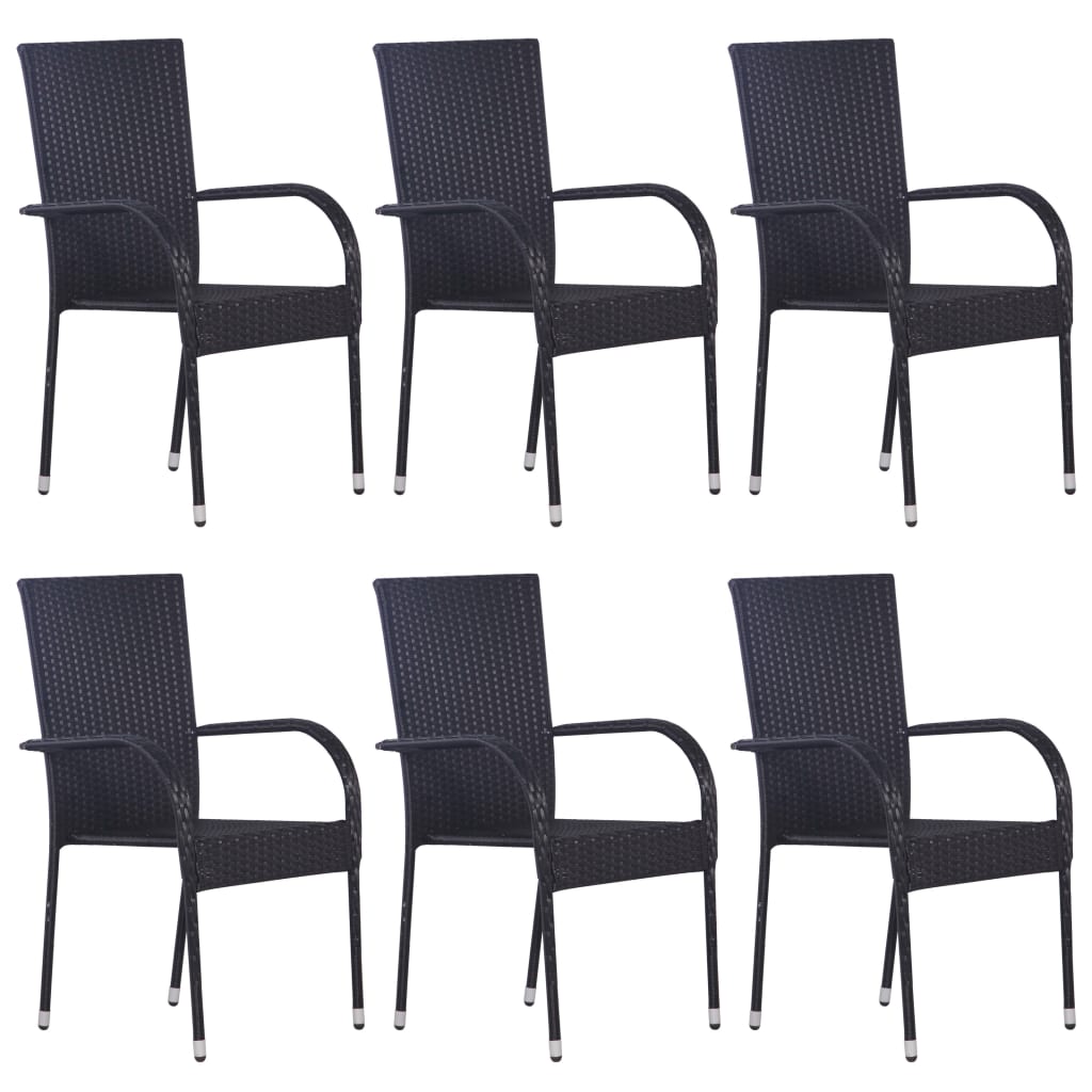 7Dílný Zahradní Jídelní Set Polyratan Černý