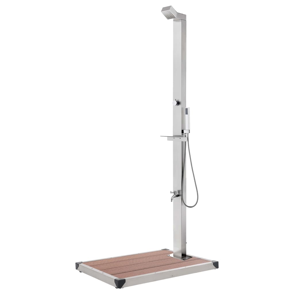 Zahradní Sprcha S Hnědou Základnou 225 Cm Nerezová Ocel