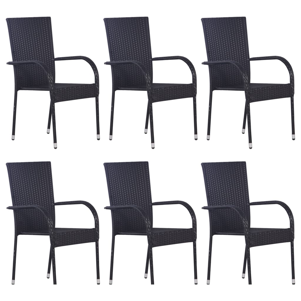 7Dílný Zahradní Jídelní Set Polyratan Černý