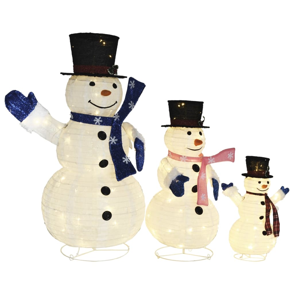 Dekorativní vánoční rodinka sněhuláků s LED luxusní tkanina