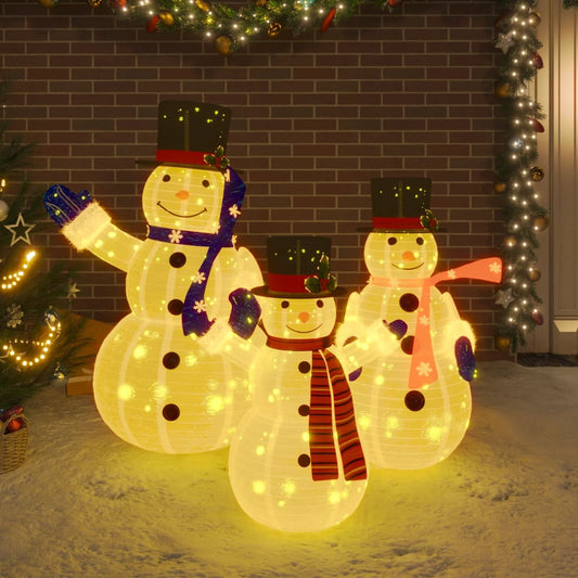 Dekorativní vánoční rodinka sněhuláků s LED luxusní tkanina