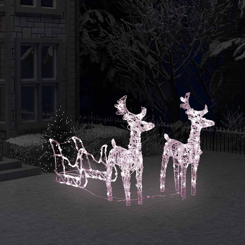 Vánoční Sobi Se Sáněmi 160 Led Diod 130 Cm Akryl