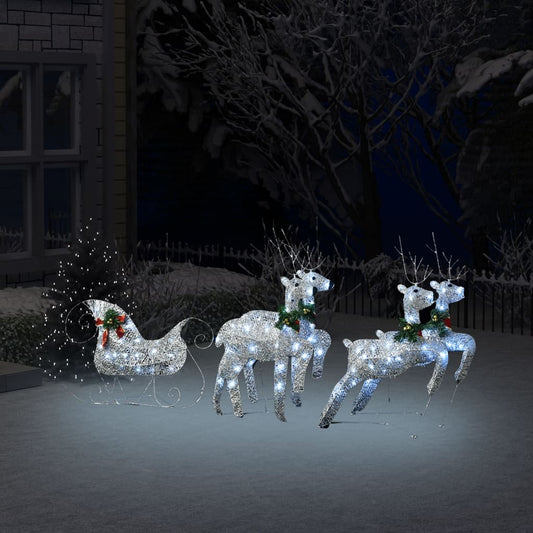 Vánoční dekorace sobi se sáněmi 100 LED diod venkovní stříbrní