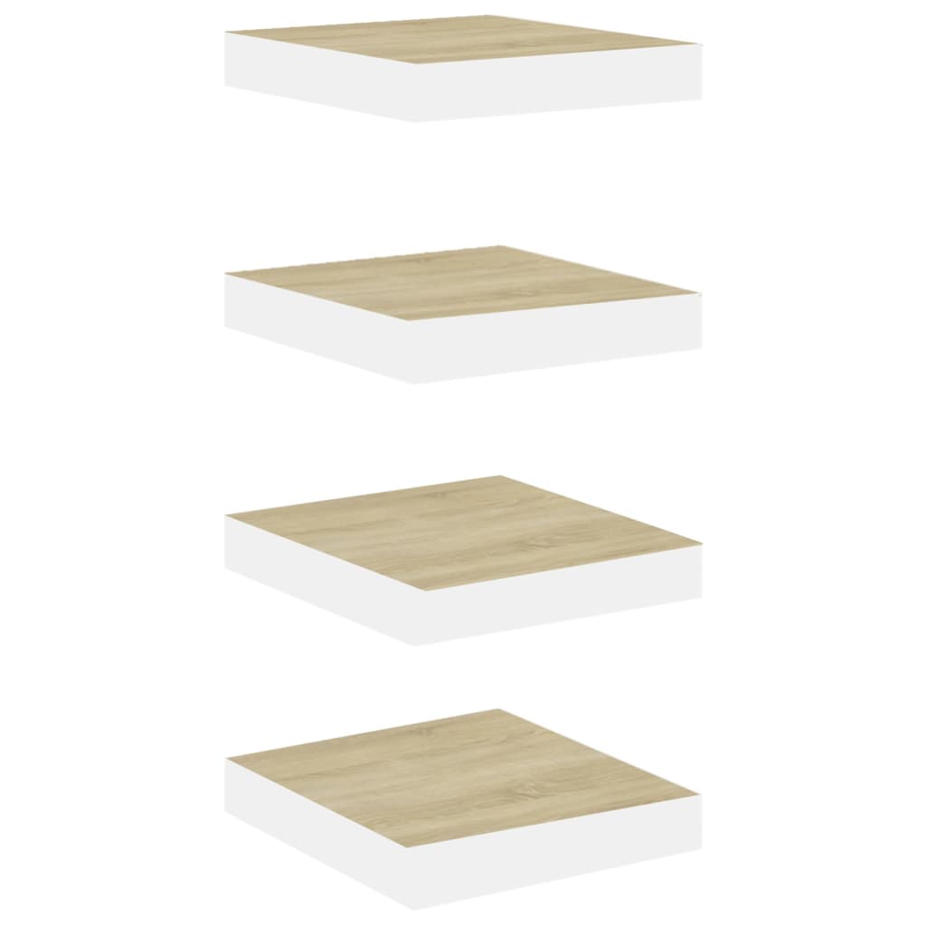 Plovoucí Nástěnné Police 4 Ks Dub A Bílé 23 X 23,5 X 3,8 Cm Mdf Dub A Bílá