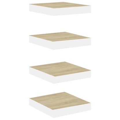 Plovoucí Nástěnné Police 4 Ks Dub A Bílé 23 X 23,5 X 3,8 Cm Mdf Dub A Bílá