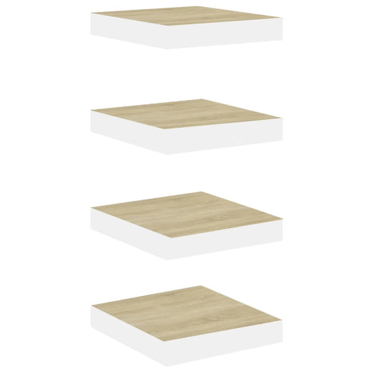 Plovoucí Nástěnné Police 4 Ks Dub A Bílé 23 X 23,5 X 3,8 Cm Mdf Dub A Bílá