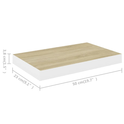 Plovoucí Nástěnné Police 2 Ks Dub A Bílé 50 X 23 X 3,8 Cm Mdf Dub A Bílá