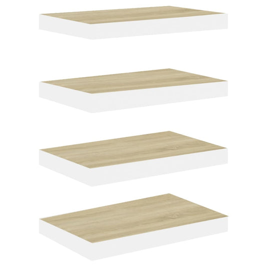 Plovoucí Nástěnné Police 4 Ks Dub A Bílé 50 X 23 X 3,8 Cm Mdf Dub A Bílá