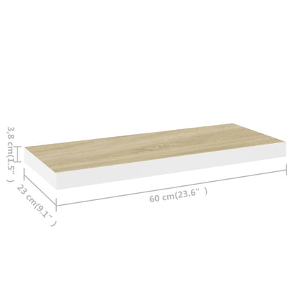 Plovoucí Nástěnná Police 60 X 23,5 X 3,8 Cm Mdf Dub A Bílá