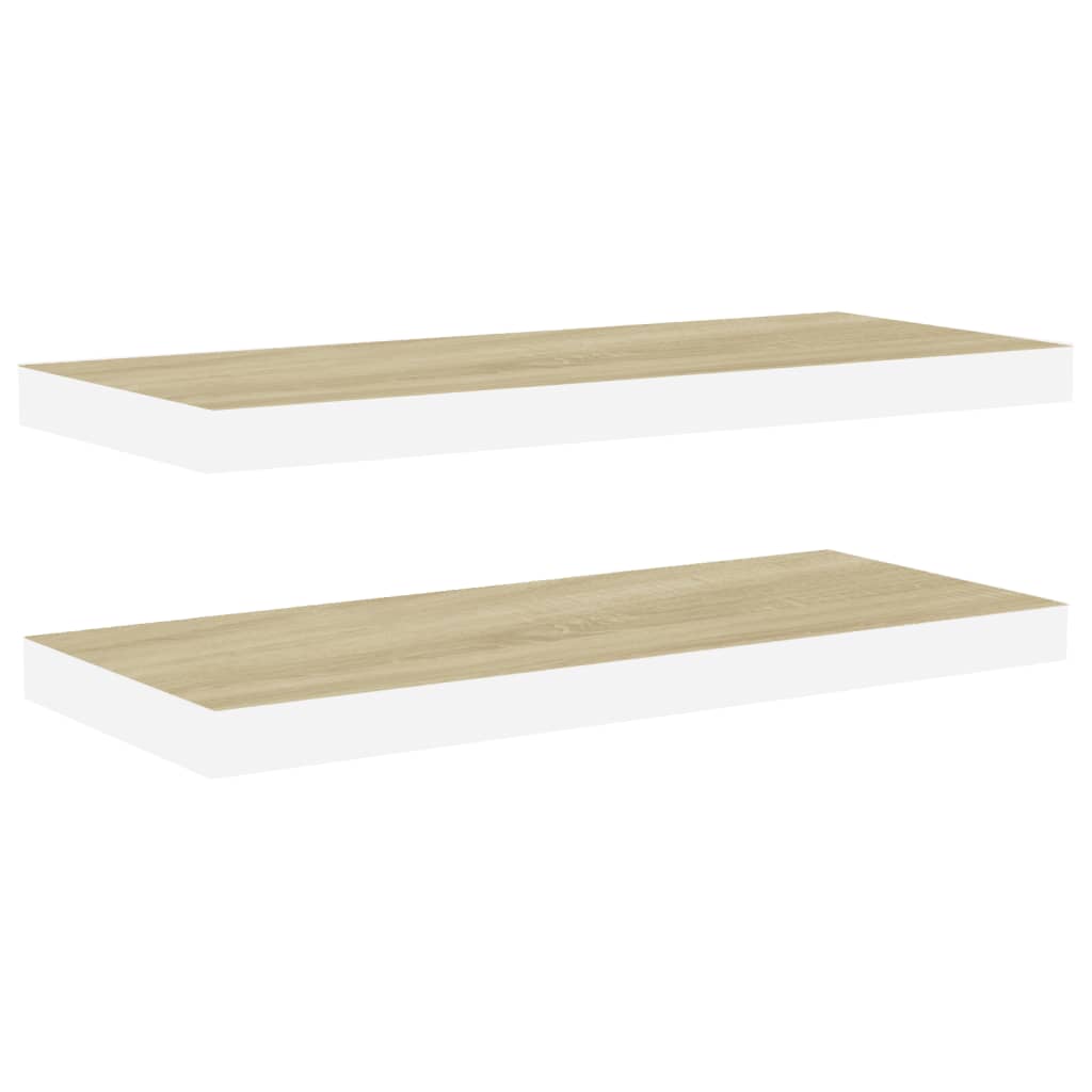 Plovoucí Nástěnné Police 2 Ks Dub A Bílé 60 X 23,5 X 3,8 Cm Mdf Dub A Bílá