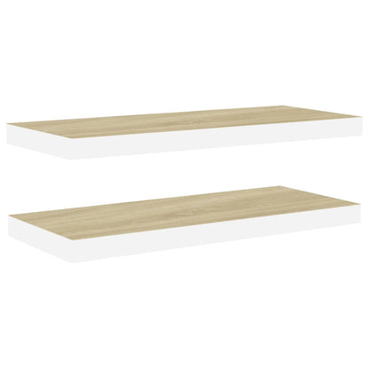 Plovoucí Nástěnné Police 2 Ks Dub A Bílé 60 X 23,5 X 3,8 Cm Mdf Dub A Bílá