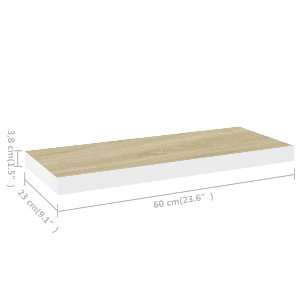 Plovoucí Nástěnné Police 2 Ks Dub A Bílé 60 X 23,5 X 3,8 Cm Mdf Dub A Bílá