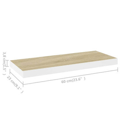 Plovoucí Nástěnné Police 2 Ks Dub A Bílé 60 X 23,5 X 3,8 Cm Mdf Dub A Bílá