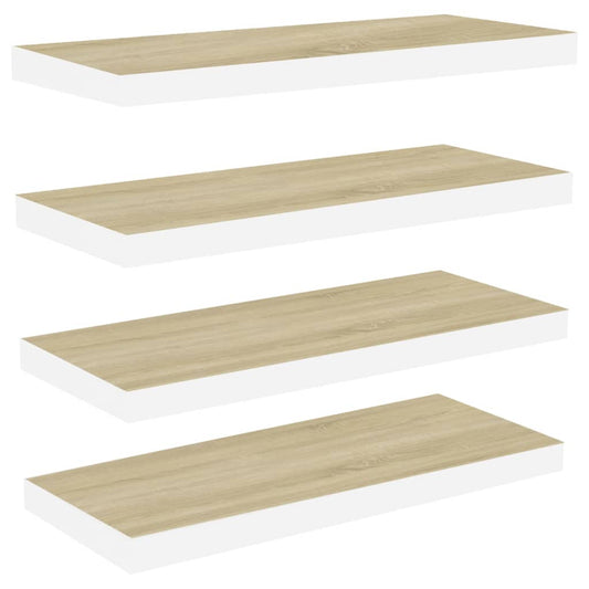 Plovoucí Nástěnné Police 4 Ks Dub A Bílé 60 X 23,5 X 3,8 Cm Mdf Dub A Bílá