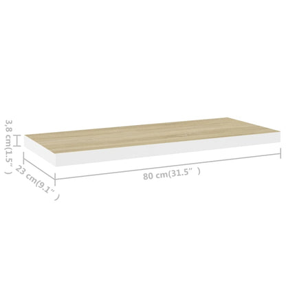 Plovoucí Nástěnná Police 80 X 23,5 X 3,8 Cm Mdf Dub A Bílá
