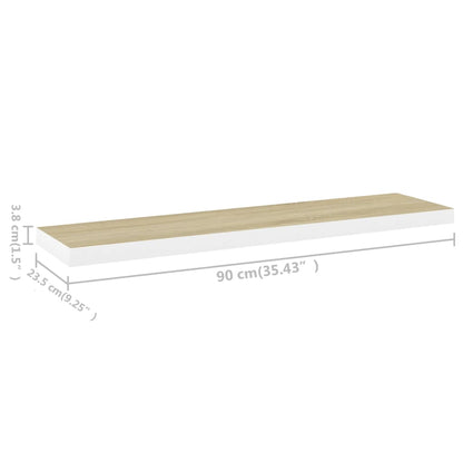 Plovoucí Nástěnná Police 90 X 23,5 X 3,8 Cm Mdf Dub A Bílá
