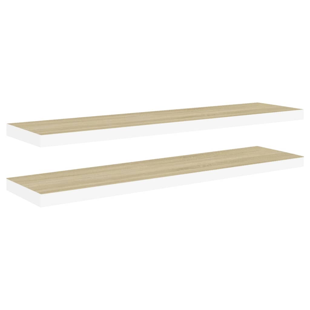 Plovoucí Nástěnné Police 2 Ks Dub A Bílé 90X23,5X3,8 Cm Mdf Dub A Bílá