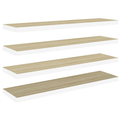Plovoucí Nástěnné Police 4 Ks Dub A Bílé 90X23,5X3,8 Cm Mdf Dub A Bílá