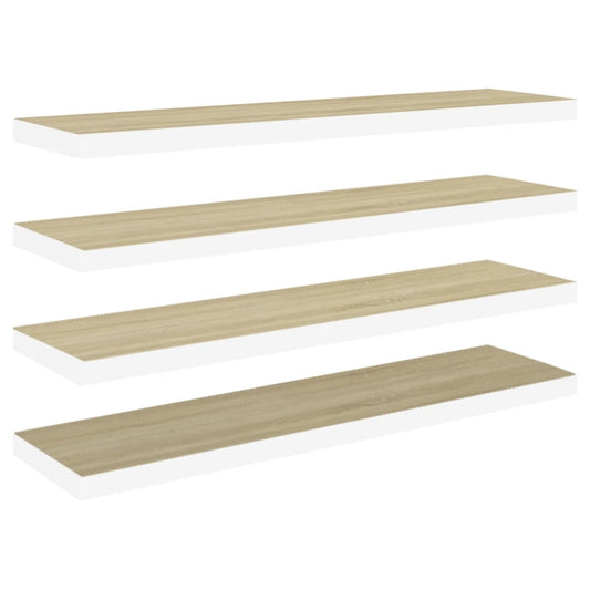 Plovoucí Nástěnné Police 4 Ks Dub A Bílé 90X23,5X3,8 Cm Mdf Dub A Bílá
