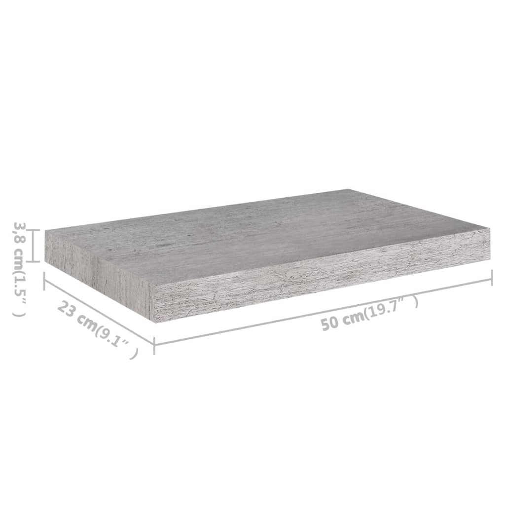 Plovoucí Nástěnné Police 2 Ks Betonově Šedé 50X23X3,8 Cm Mdf Betonová Šedá