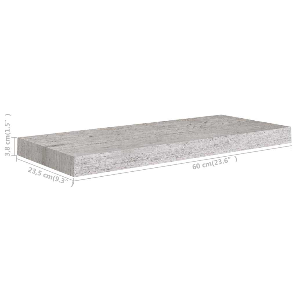 Plovoucí Nástěnné Police 2 Ks Betonově Šedé 60X23,5X3,8 Cm Mdf