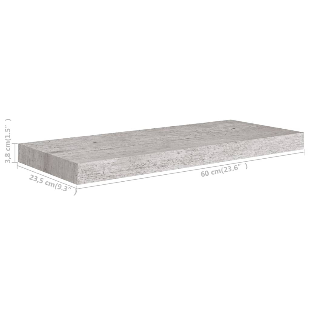 Plovoucí Nástěnné Police 4 Ks Betonově Šedé 60X23,5X3,8 Cm Mdf Betonová Šedá