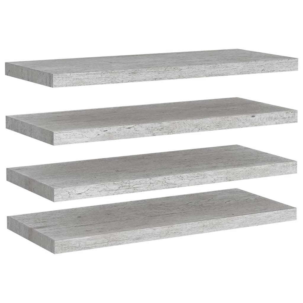 Plovoucí Nástěnné Police 4 Ks Betonově Šedé 80X23,5X3,8 Cm Mdf Betonová Šedá