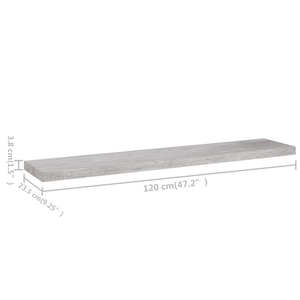 Plovoucí Nástěnné Police 2 Ks Betonově Šedé 120X23,5X3,8 Cm Mdf Betonová Šedá