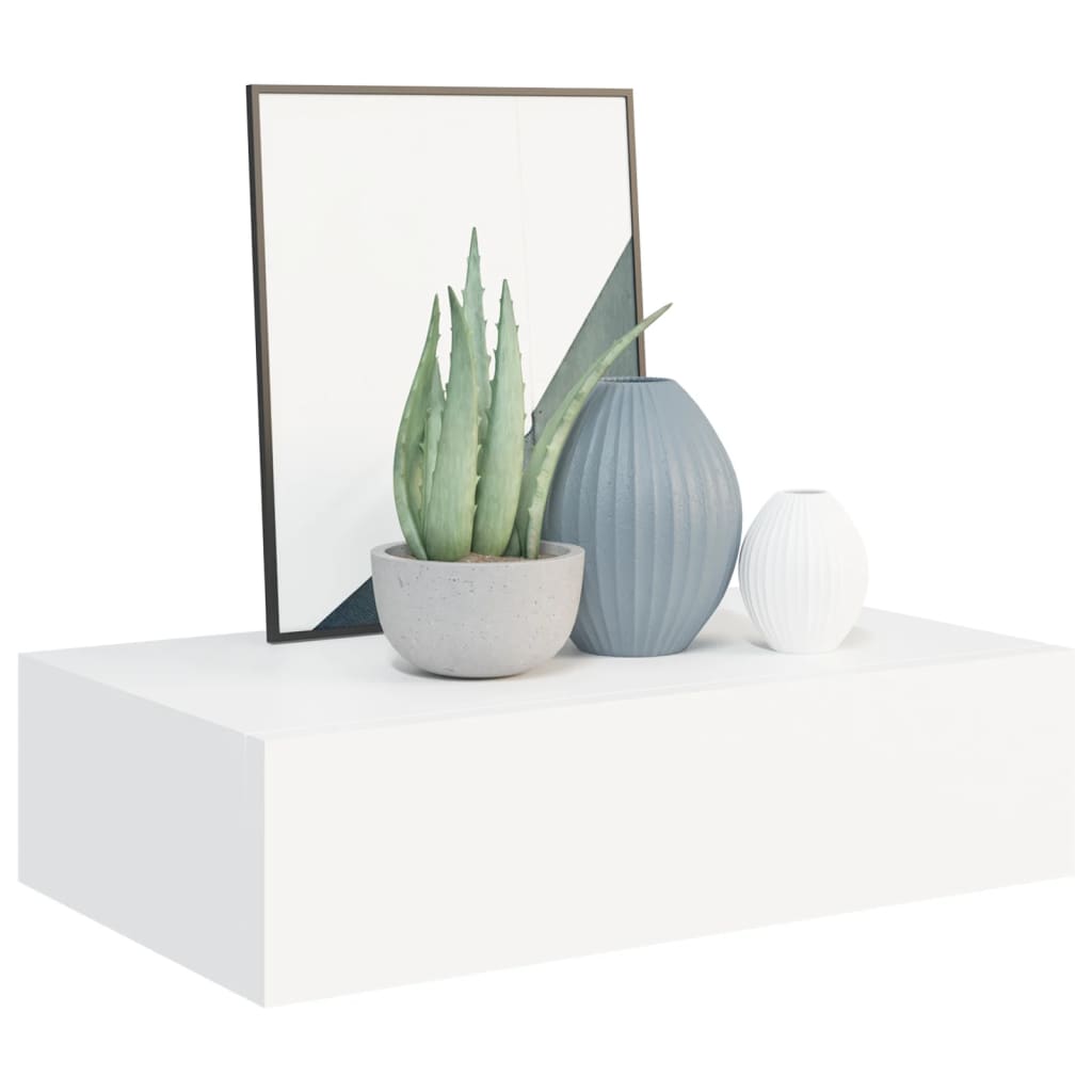 Nástěnná Police Se Zásuvkou 40 X 23,5 X 10 Cm Mdf Bílá