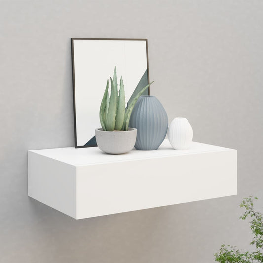 Nástěnná Police Se Zásuvkou 40 X 23,5 X 10 Cm Mdf Bílá