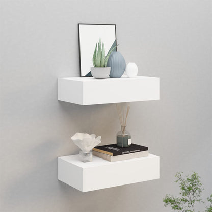 Nástěnné Police Se Zásuvkou 2 Ks Bílé 60 X 23,5 X 10 Cm Mdf Bílá