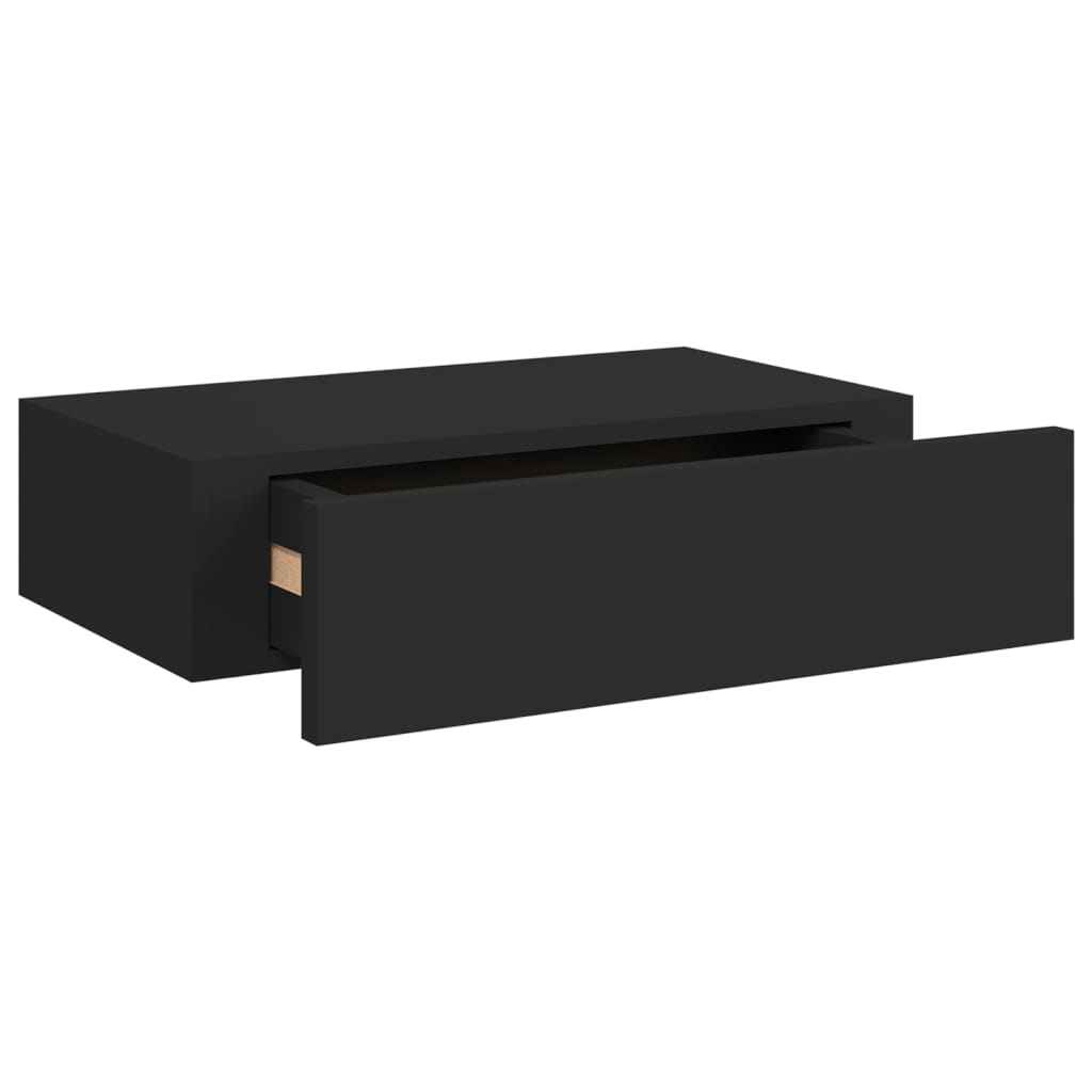 Nástěnná Police Se Zásuvkou Černá 40 X 23,5 X 10 Cm Mdf Černá