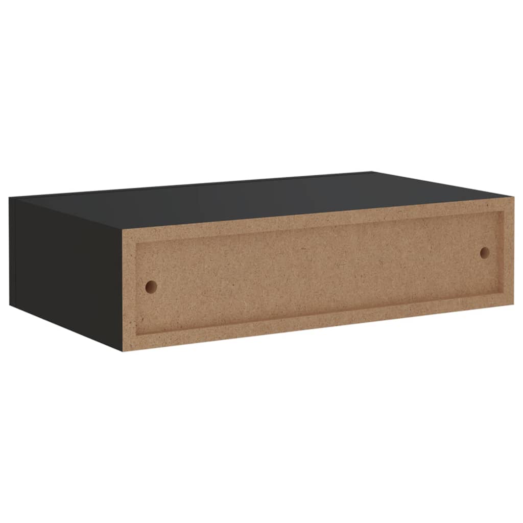 Nástěnná Police Se Zásuvkou Černá 40 X 23,5 X 10 Cm Mdf Černá
