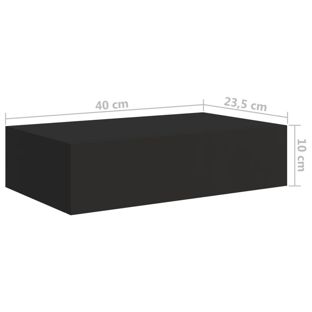 Nástěnná Police Se Zásuvkou Černá 40 X 23,5 X 10 Cm Mdf Černá