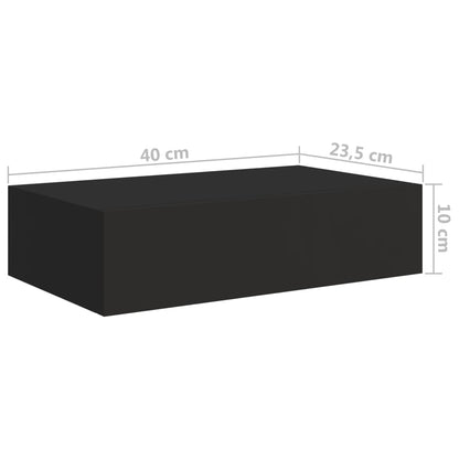 Nástěnná Police Se Zásuvkou Černá 40 X 23,5 X 10 Cm Mdf Černá