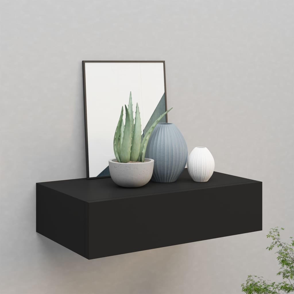 Nástěnná Police Se Zásuvkou Černá 40 X 23,5 X 10 Cm Mdf Černá