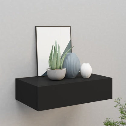 Nástěnná Police Se Zásuvkou Černá 40 X 23,5 X 10 Cm Mdf Černá