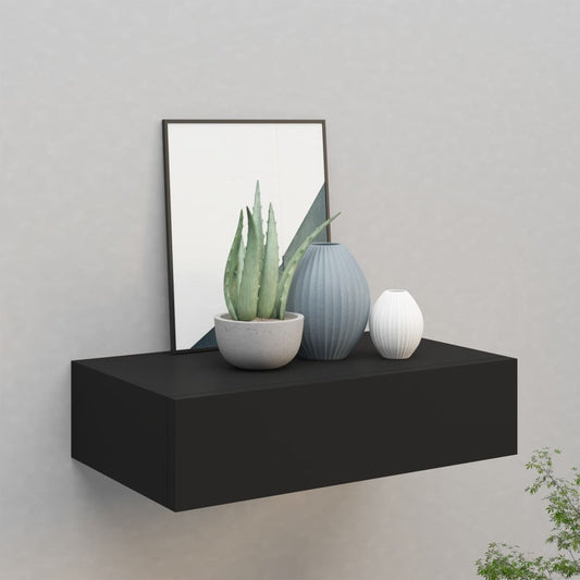 Nástěnná Police Se Zásuvkou Černá 40 X 23,5 X 10 Cm Mdf Černá
