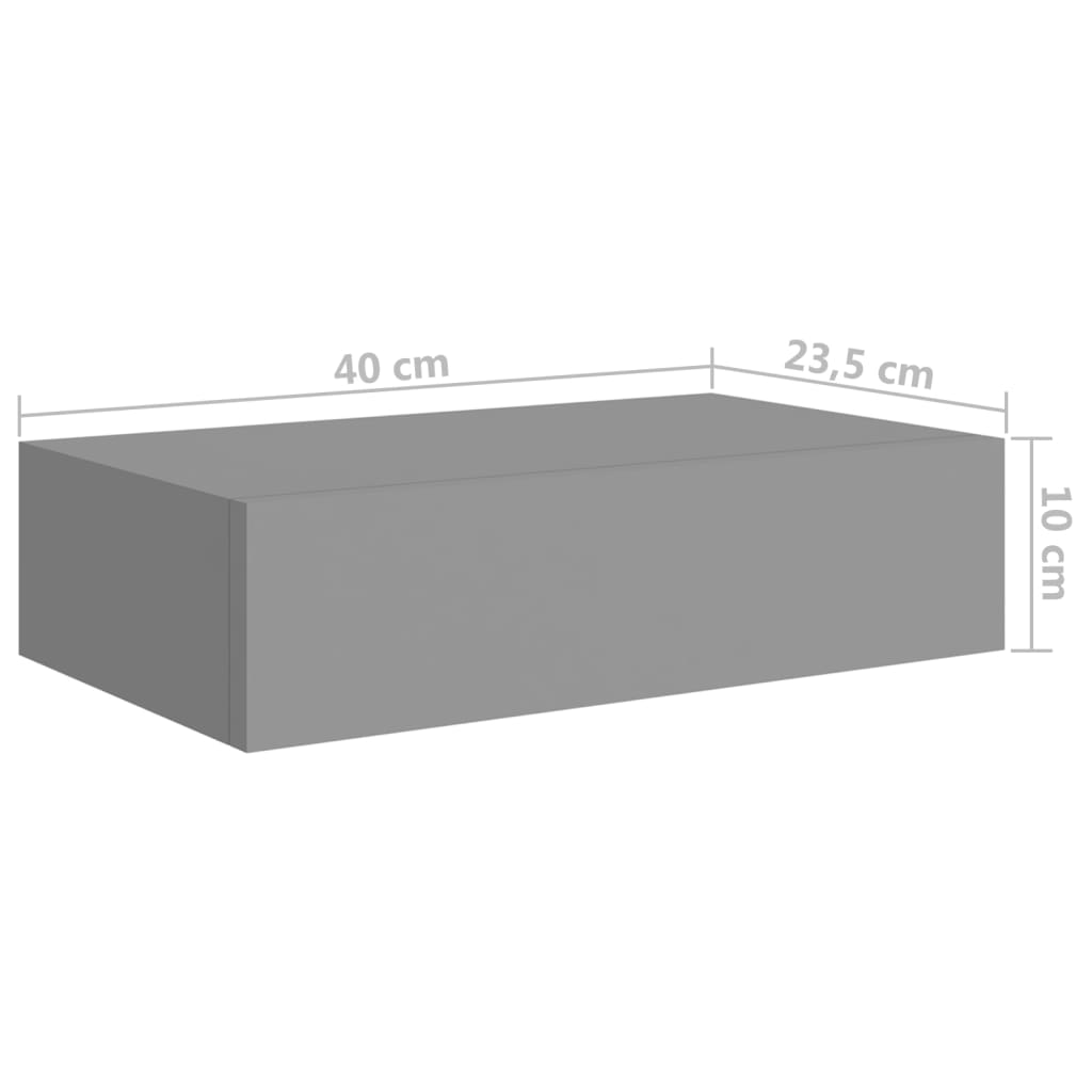 Nástěnná Police Se Zásuvkou Šedá 40 X 23,5 X 10 Cm Mdf Šedá