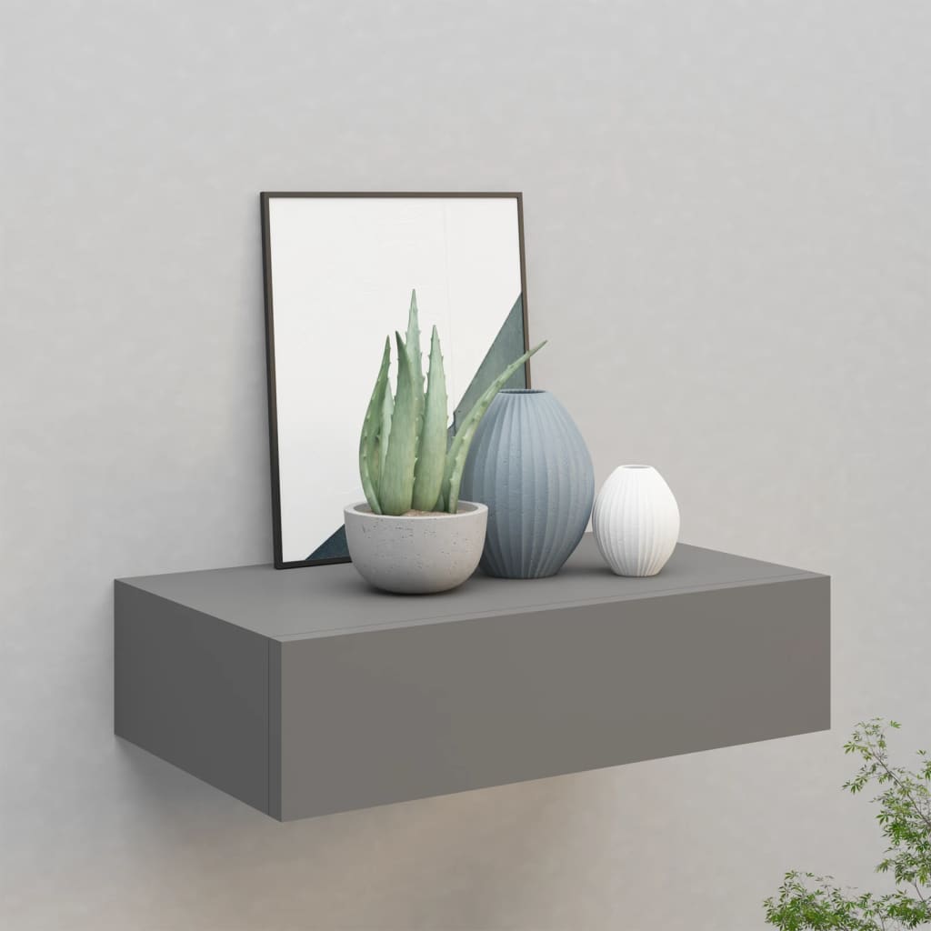Nástěnná Police Se Zásuvkou Šedá 40 X 23,5 X 10 Cm Mdf Šedá