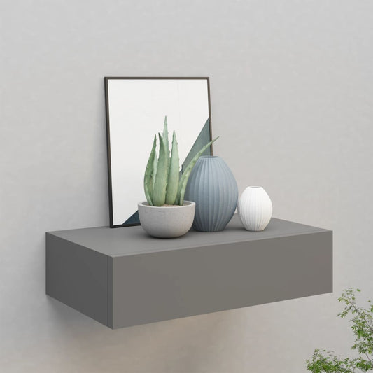 Nástěnná Police Se Zásuvkou Šedá 40 X 23,5 X 10 Cm Mdf Šedá