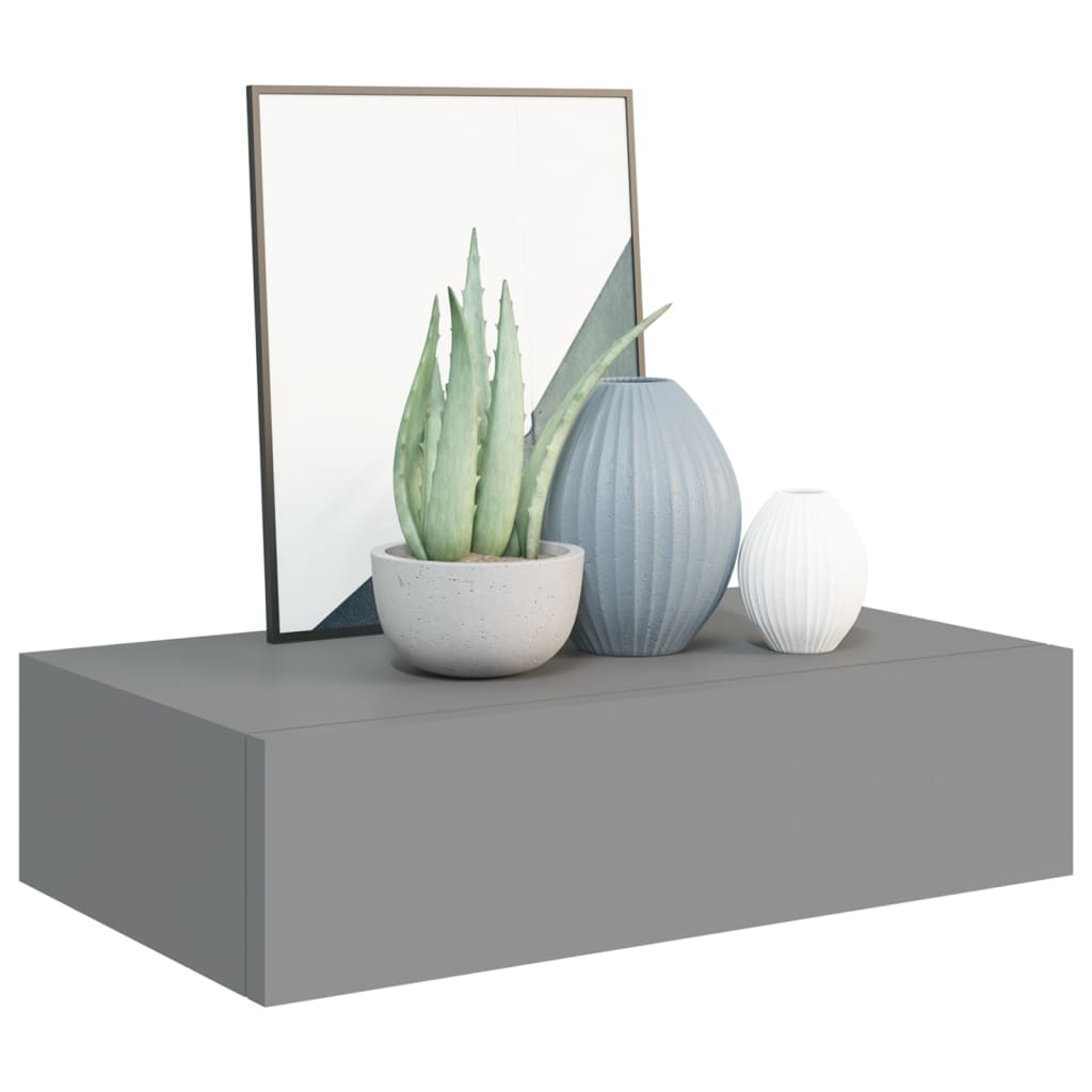 Nástěnné Police Se Zásuvkou 2 Ks Šedé 40 X 23,5 X 10 Cm Mdf Šedá