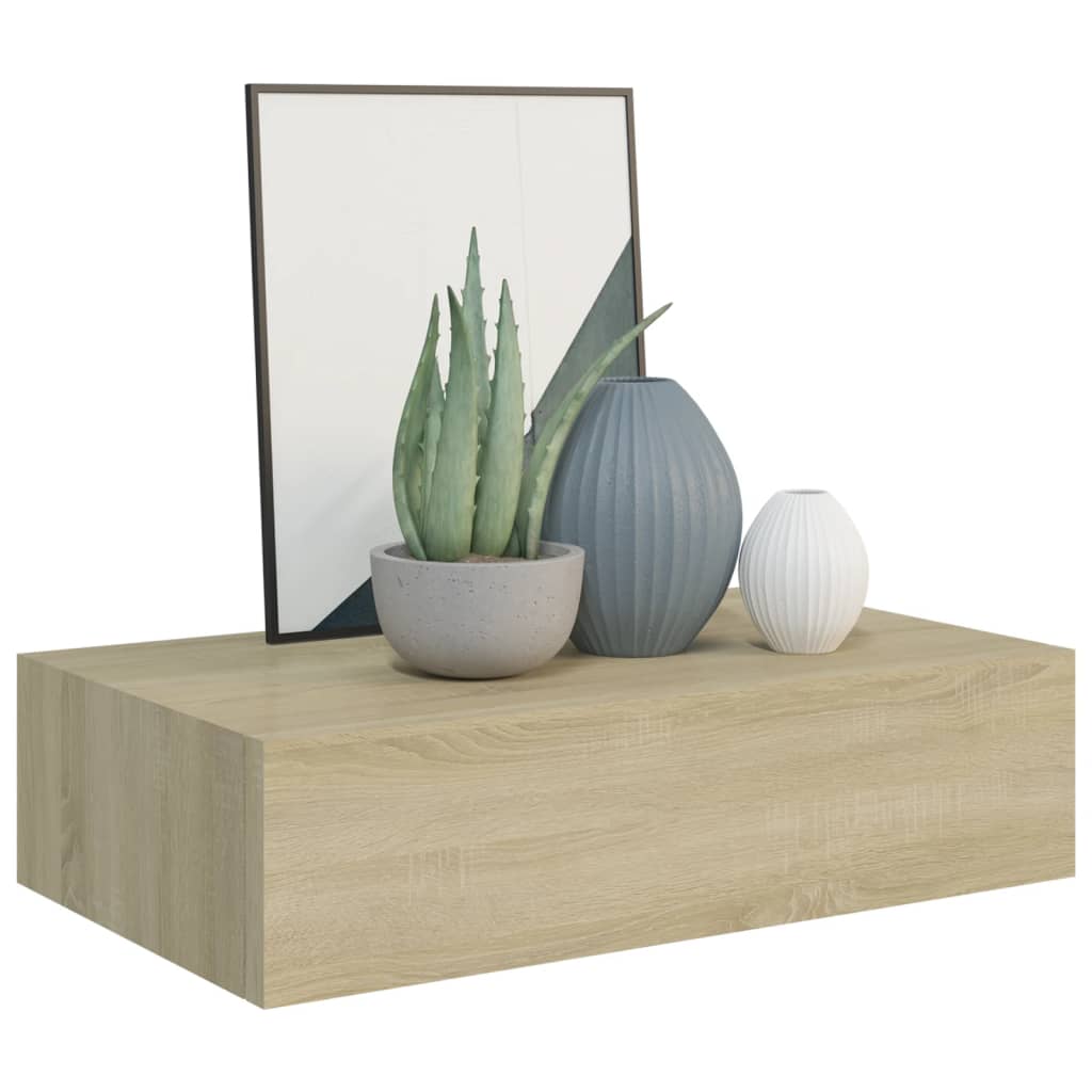 Nástěnná Police Se Zásuvkou 40 X 23,5 X 10 Cm Mdf Dub