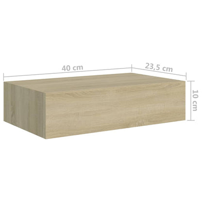 Nástěnná Police Se Zásuvkou 40 X 23,5 X 10 Cm Mdf Dub