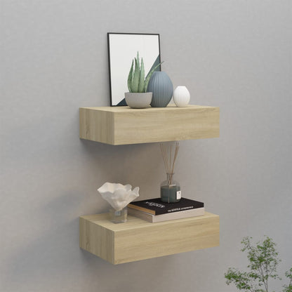 Nástěnné Police Se Zásuvkou 2 Ks 60 X 23,5 X 10 Cm Mdf Dub