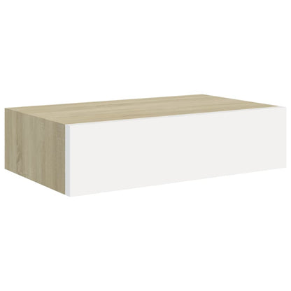 Nástěnná Police Se Zásuvkou 40 X 23,5 X 10 Cm Mdf Dub A Bílá