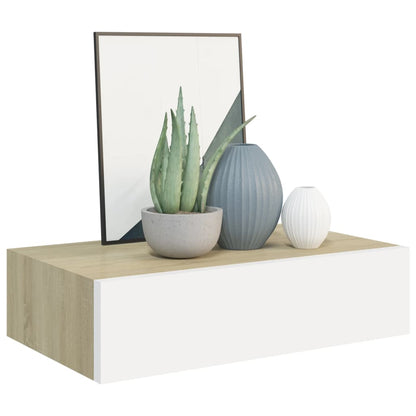 Nástěnná Police Se Zásuvkou 40 X 23,5 X 10 Cm Mdf Dub A Bílá