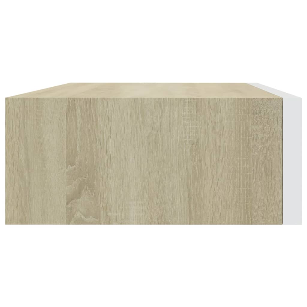 Nástěnná Police Se Zásuvkou 40 X 23,5 X 10 Cm Mdf Dub A Bílá