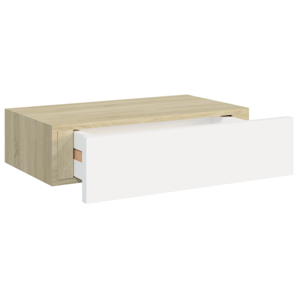Nástěnná Police Se Zásuvkou 40 X 23,5 X 10 Cm Mdf Dub A Bílá