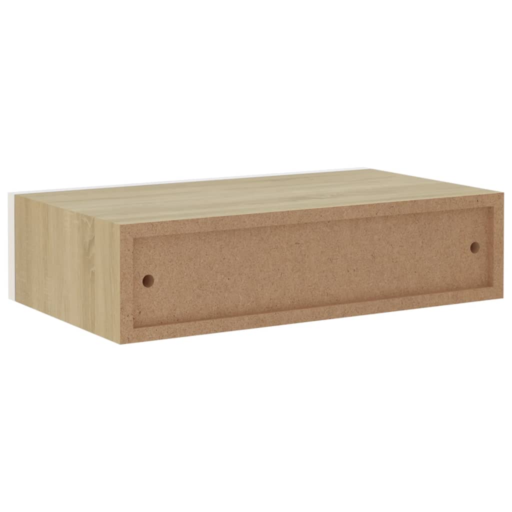 Nástěnná Police Se Zásuvkou 40 X 23,5 X 10 Cm Mdf Dub A Bílá